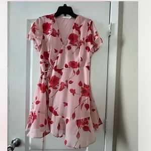 pink floral wrap around dress
